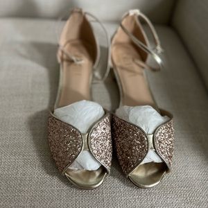 BHLDN Billy Ella Satin Champagne Glitter Flat - Size 8